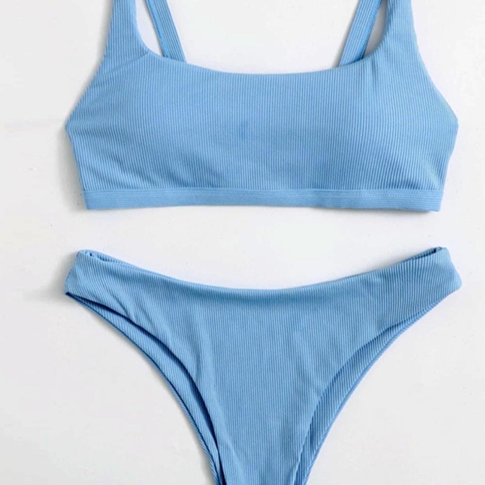 Light Blue Ribbed Bikini - Picture 2 of 5